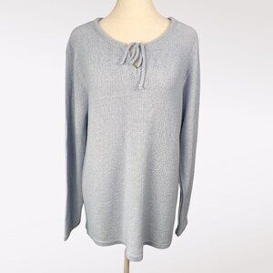 Style Studio Knitted Sweater Tie Neck Long Sleeve Light Blue Large